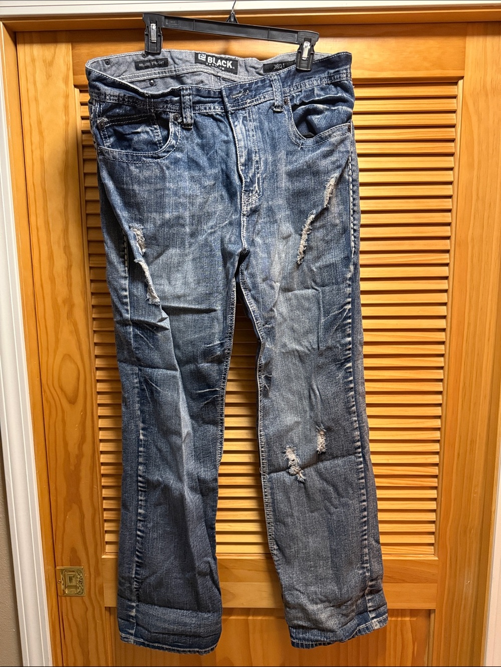 BLK DNM Distressed Blue Denim Jeans with Decorative Back Pockets 36x34